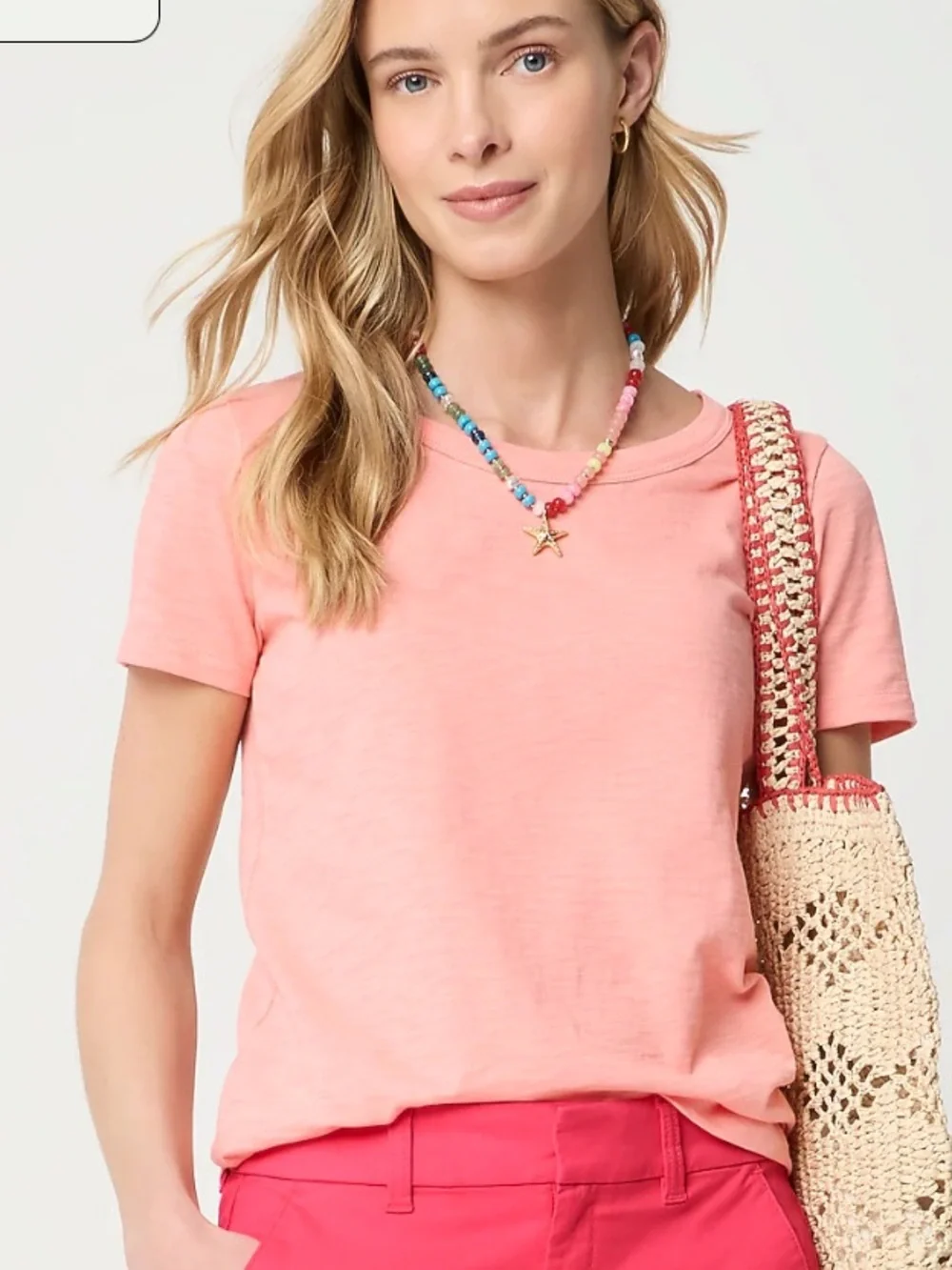 J. CREW Girlfriend crewneck tee peach colour 100% cotton Large NWT